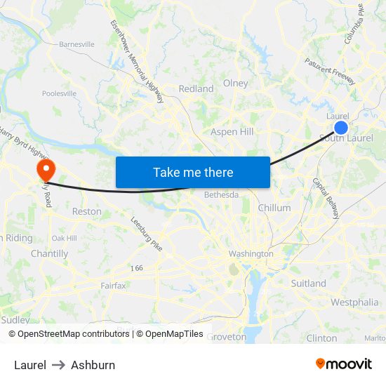 Laurel to Ashburn map