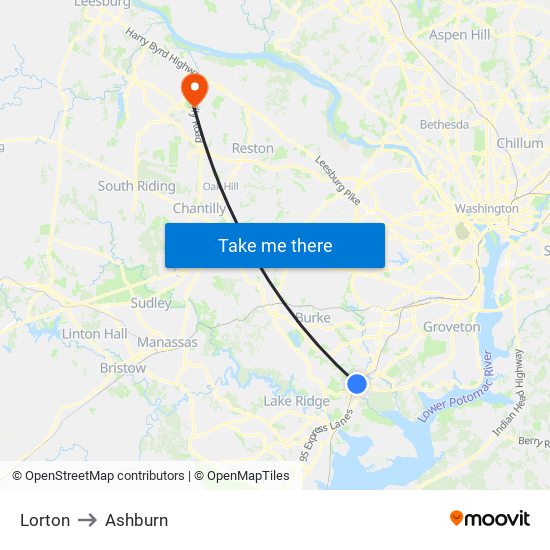 Lorton to Ashburn map