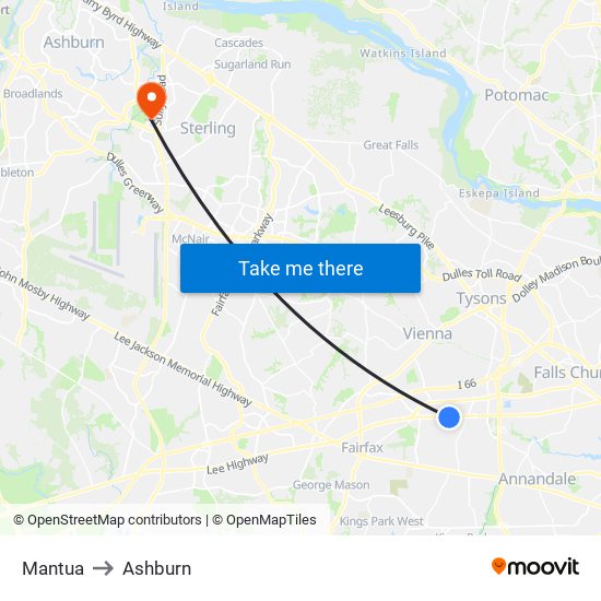 Mantua to Ashburn map