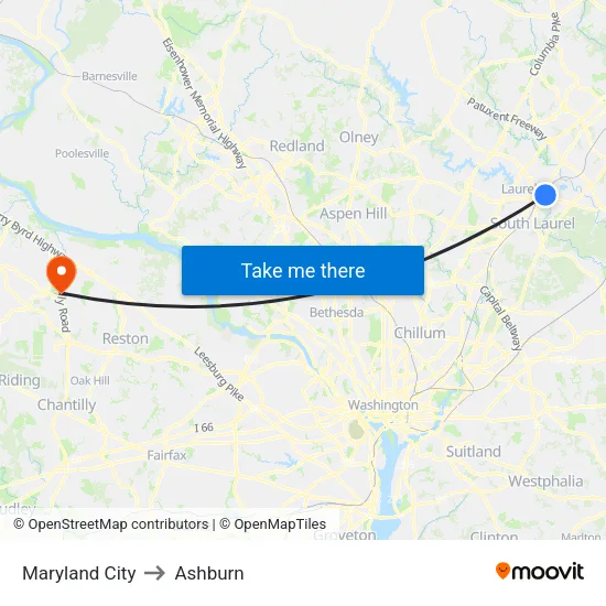 Maryland City to Ashburn map