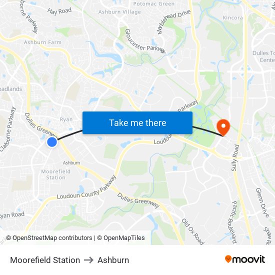 Moorefield Station to Ashburn map