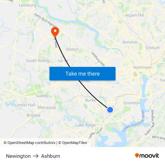 Newington to Ashburn map