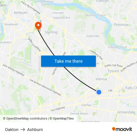 Oakton to Ashburn map