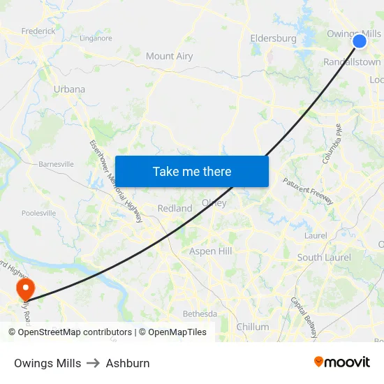 Owings Mills to Ashburn map