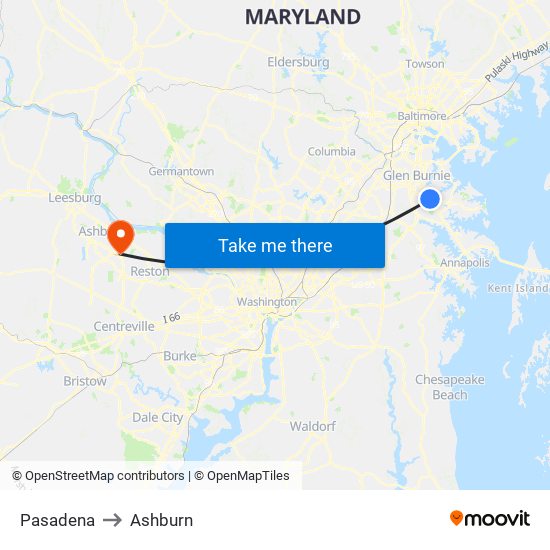 Pasadena to Ashburn map