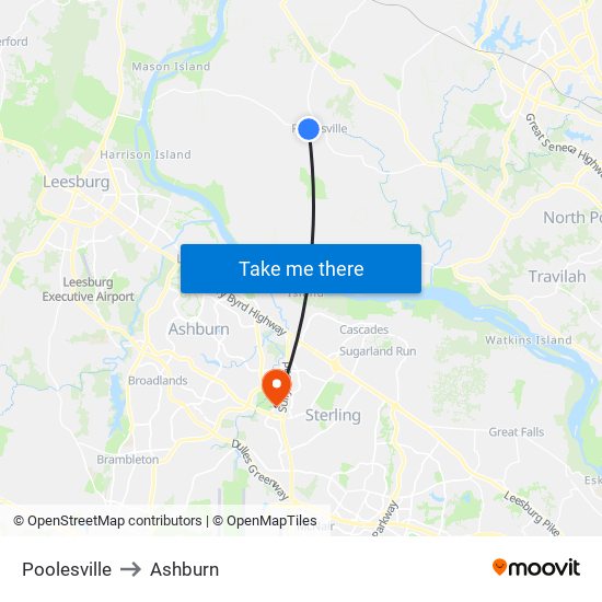 Poolesville to Ashburn map