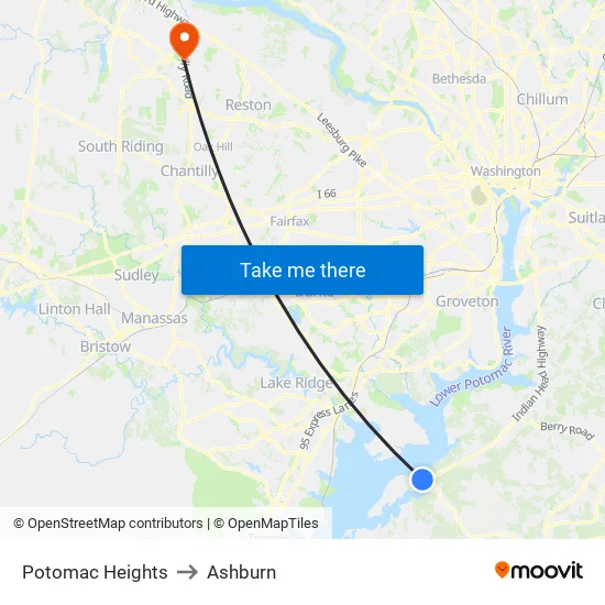 Potomac Heights to Ashburn map