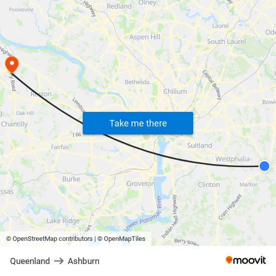 Queenland to Ashburn map