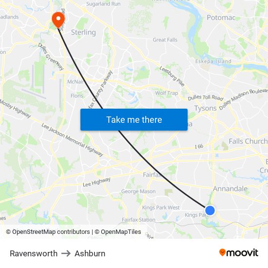 Ravensworth to Ashburn map