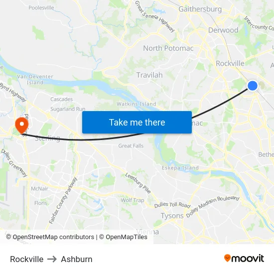 Rockville to Ashburn map