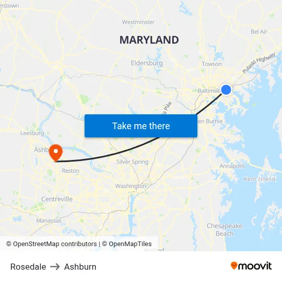 Rosedale to Ashburn map