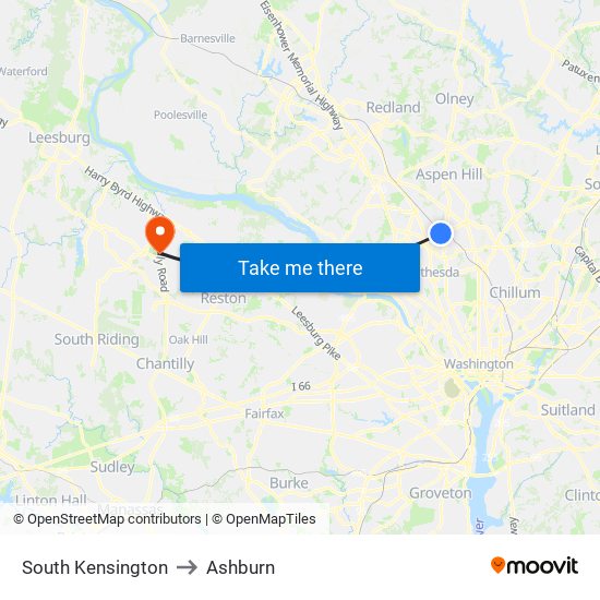 South Kensington to Ashburn map