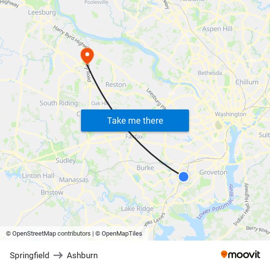 Springfield to Ashburn map