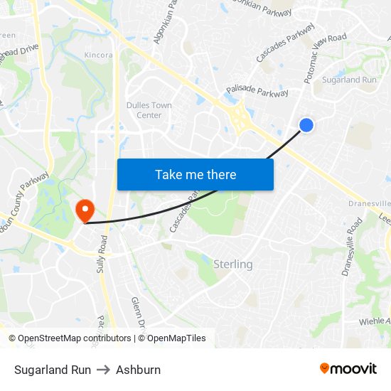 Sugarland Run to Ashburn map