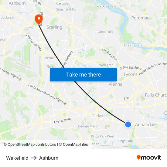 Wakefield to Ashburn map