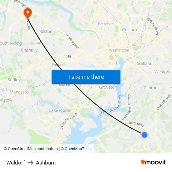 Waldorf to Ashburn map