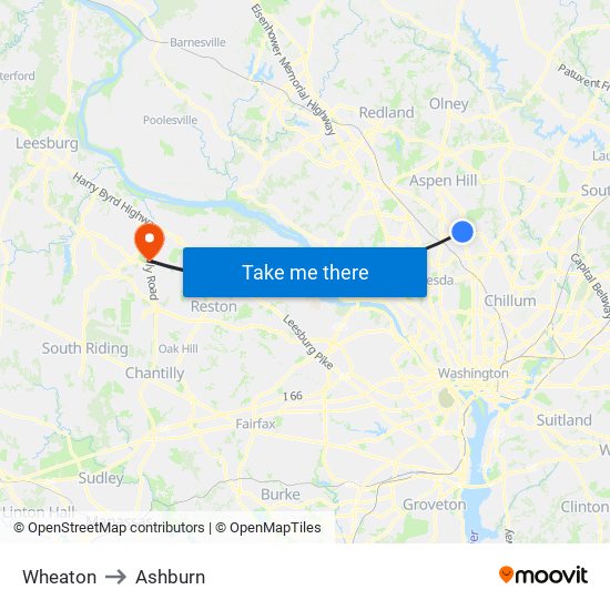Wheaton to Ashburn map