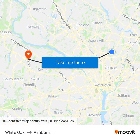 White Oak to Ashburn map