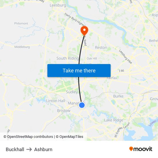 Buckhall to Ashburn map