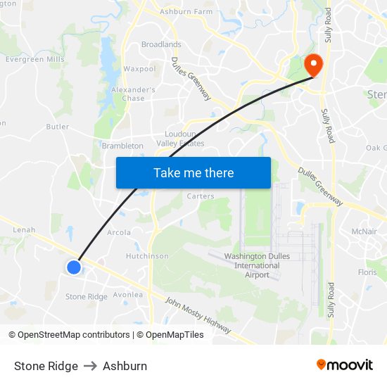 Stone Ridge to Ashburn map