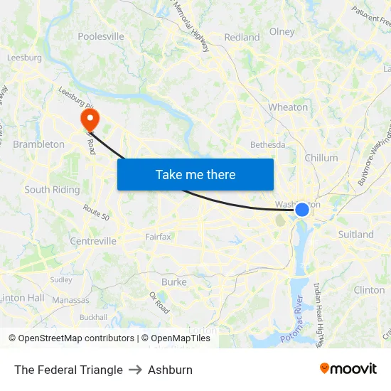 The Federal Triangle to Ashburn map