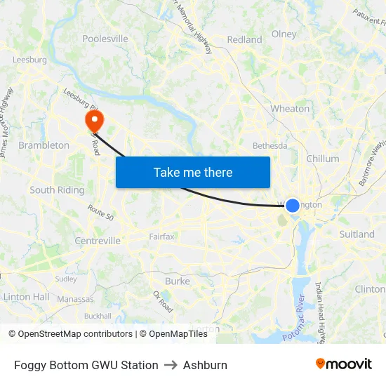 Foggy Bottom GWU Station to Ashburn map