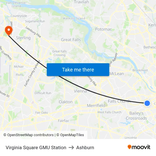 Virginia Square GMU Station to Ashburn map