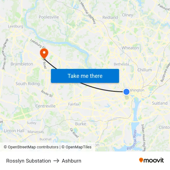 Rosslyn Substation to Ashburn map