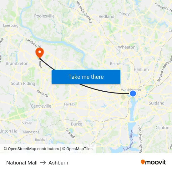 National Mall to Ashburn map