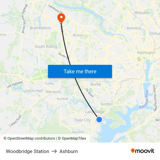 Woodbridge Station to Ashburn map