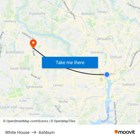 White House to Ashburn map