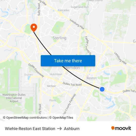 Wiehle-Reston East Station to Ashburn map