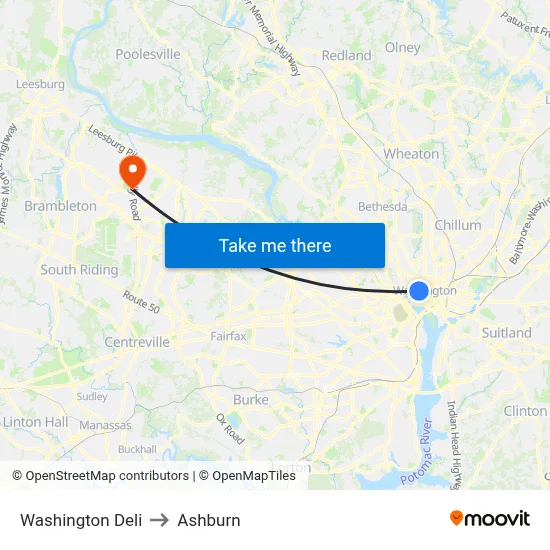 Washington Deli to Ashburn map