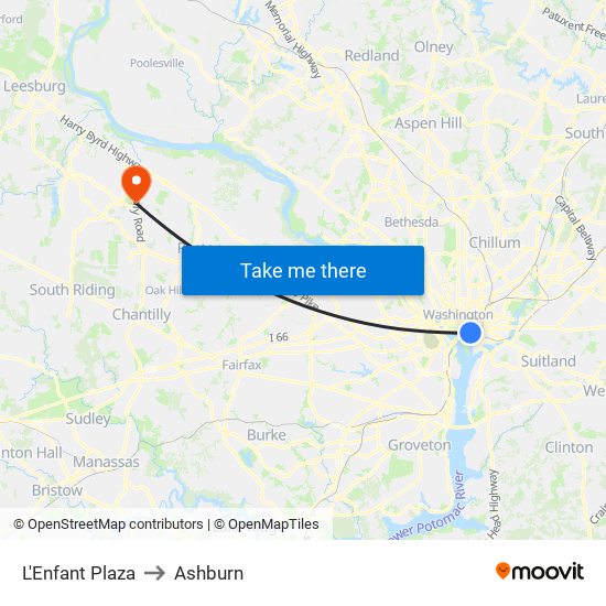 L'Enfant Plaza to Ashburn map