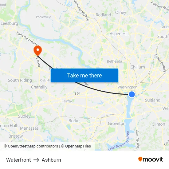 Waterfront to Ashburn map