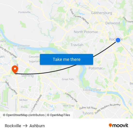 Rockville to Ashburn map