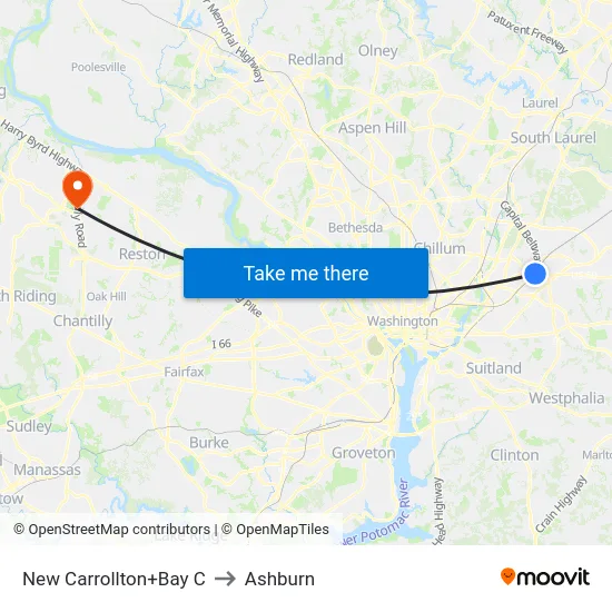 New Carrollton+Bay C to Ashburn map