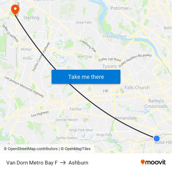 Van Dorn Metro Bay F to Ashburn map