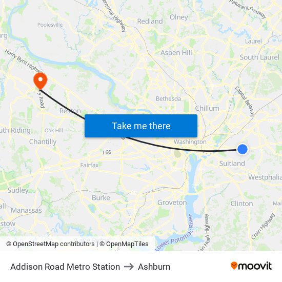 Addison Road Metro Station to Ashburn map