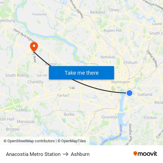 Anacostia Metro Station to Ashburn map