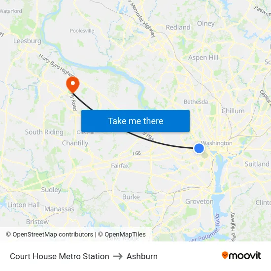Court House Metro Station to Ashburn map