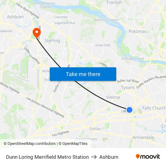 Dunn Loring Merrifield Metro Station to Ashburn map