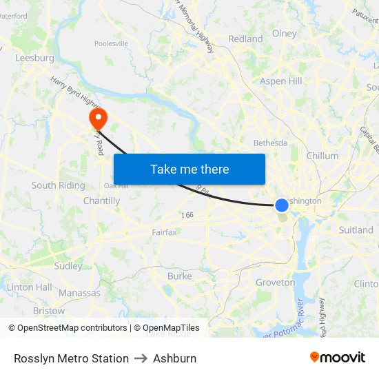 Rosslyn Metro Station to Ashburn map