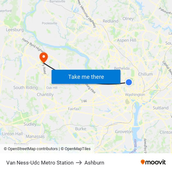 Van Ness-Udc Metro Station to Ashburn map