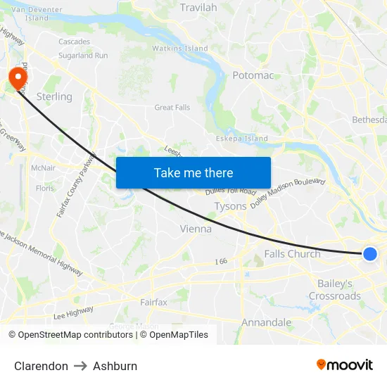 Clarendon to Ashburn map