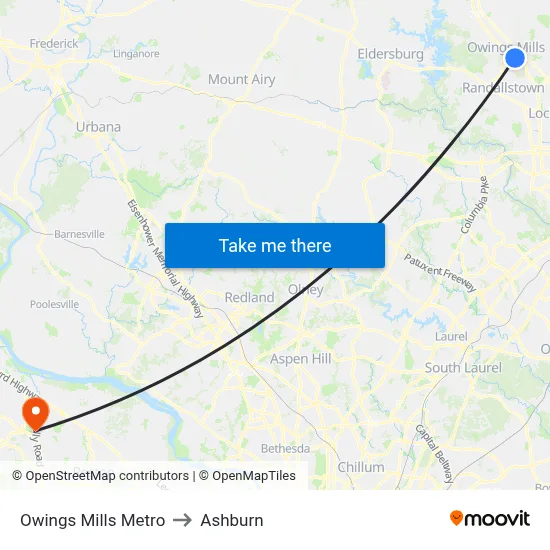 Owings Mills Metro to Ashburn map