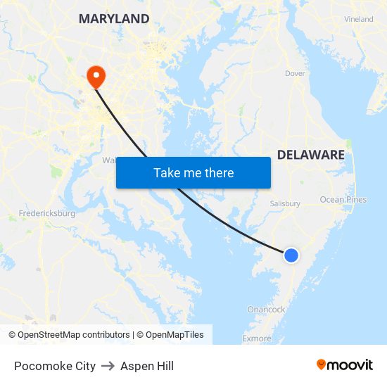 Pocomoke City to Aspen Hill map