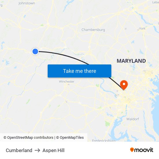 Cumberland to Aspen Hill map