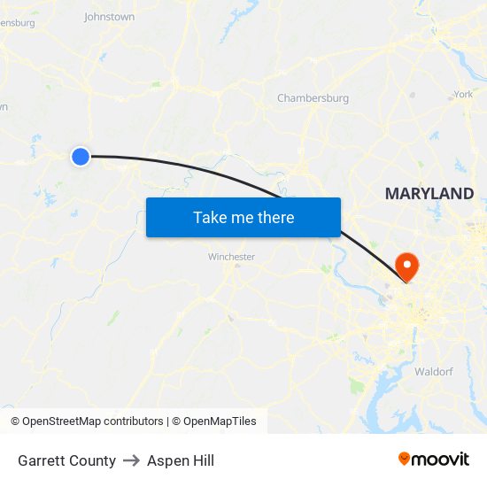 Garrett County to Aspen Hill map