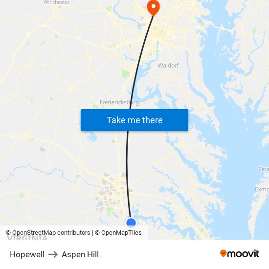 Hopewell to Aspen Hill map